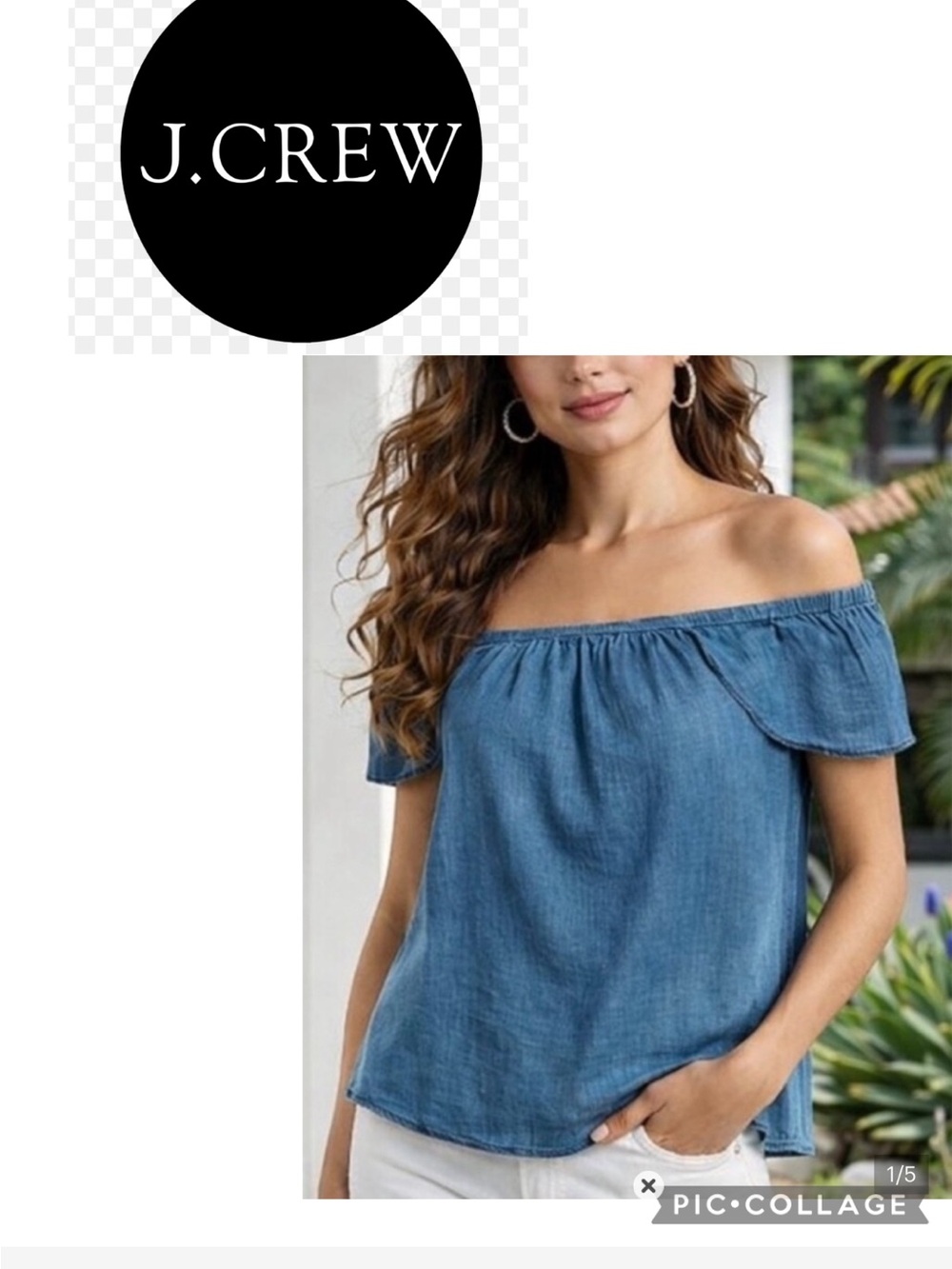 NEW J.Crew Denim/Jean Off The Shoulder Top Size L